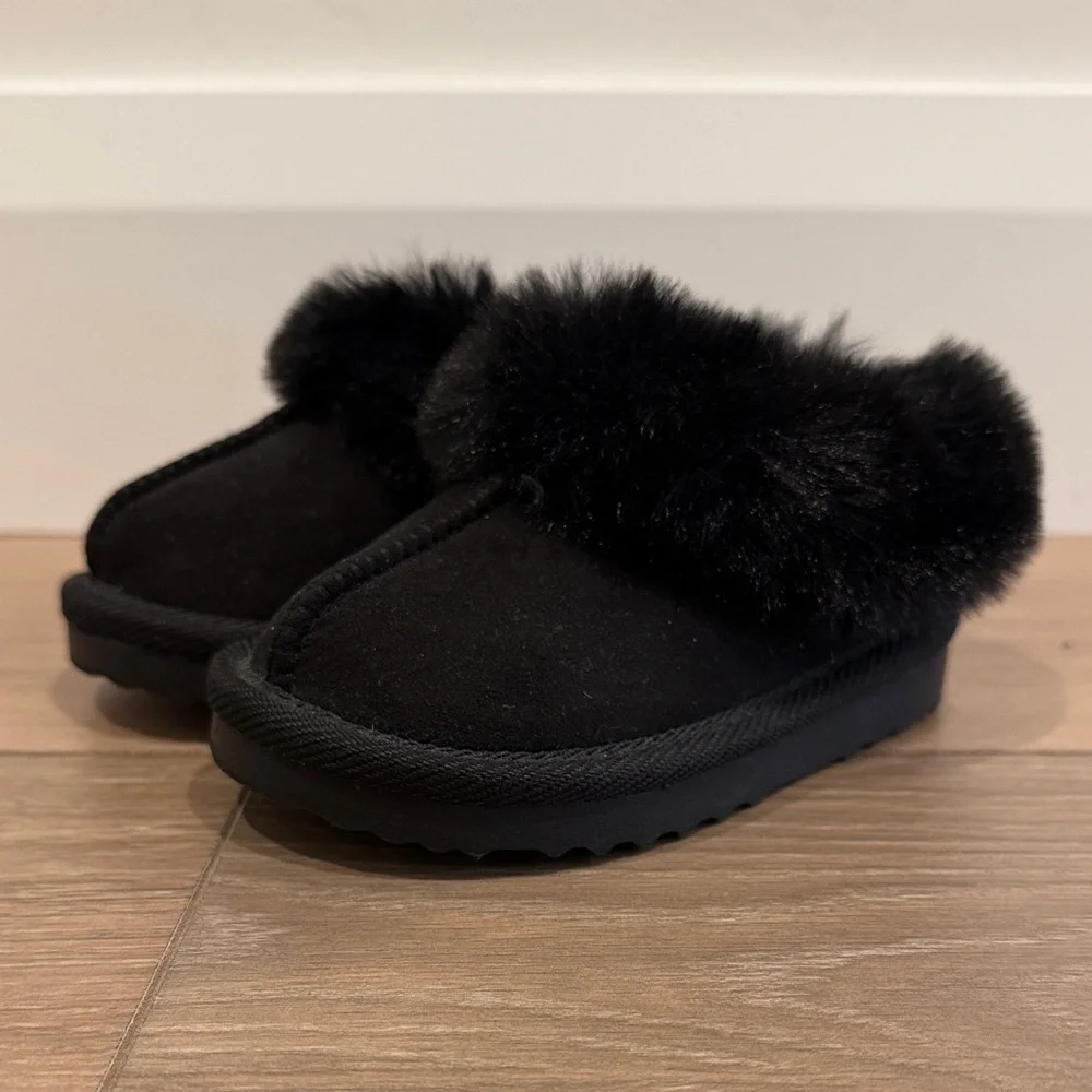 CAT‎ & JACK Black Piper Faux Fur Cuff Scuff Slipper Boots Size Girls Toddler 6